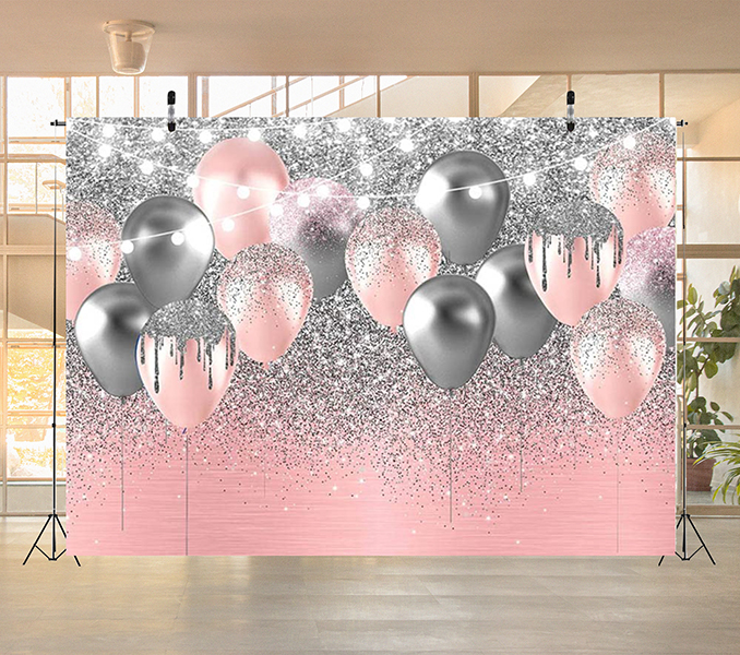 Pink _ Silver Balloons Backdrop