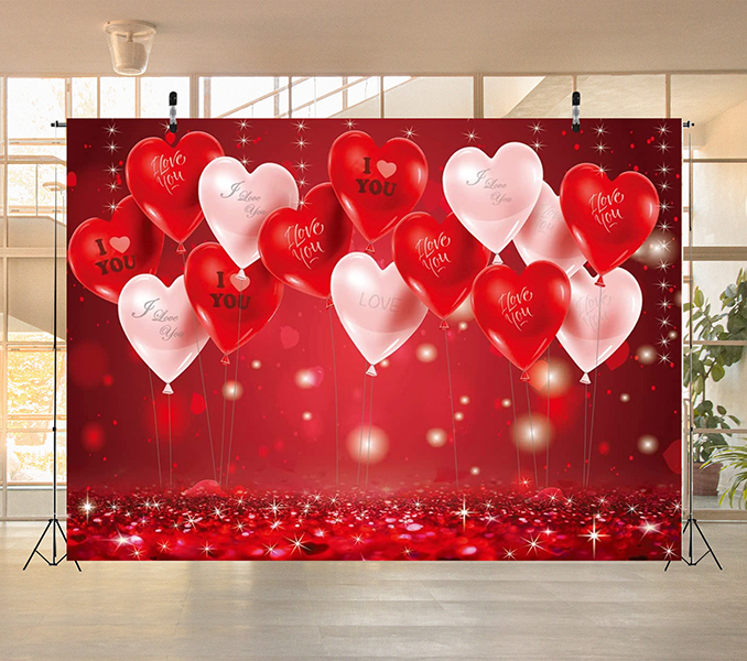 Red Heart Balloons Backdrop